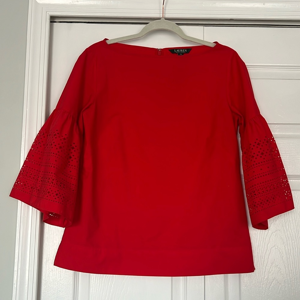 Lauren Ralph Lauren Red Boatneck Bell Sleeve Blouse Size XS
